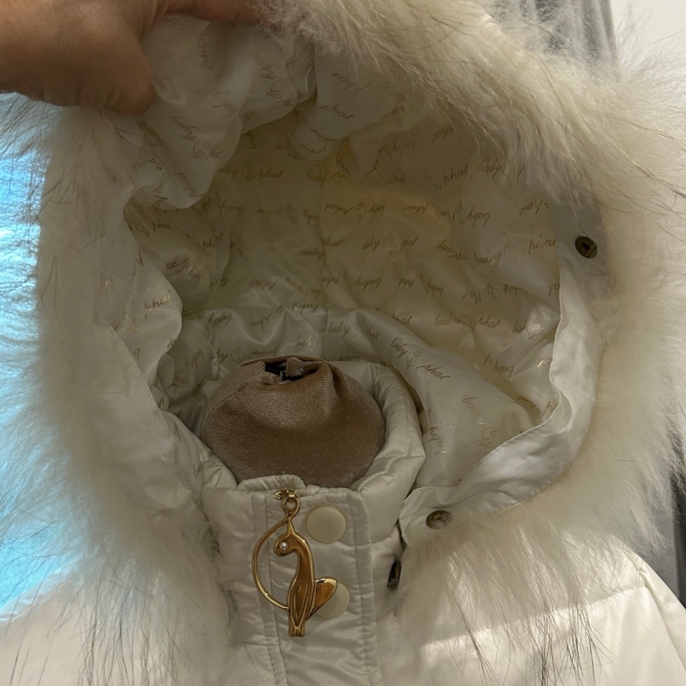 Y2K Baby Phat White Long Down Puffer Jacket Faux Fur Hood |Size Large - Picture 10 of 17
